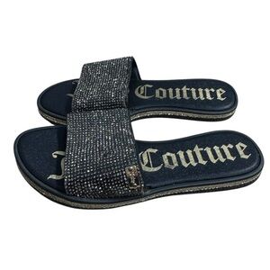 Juicy Couture Yippy Black Beaded Rhinestone Slide Sandals Slip On Women’s Size 6